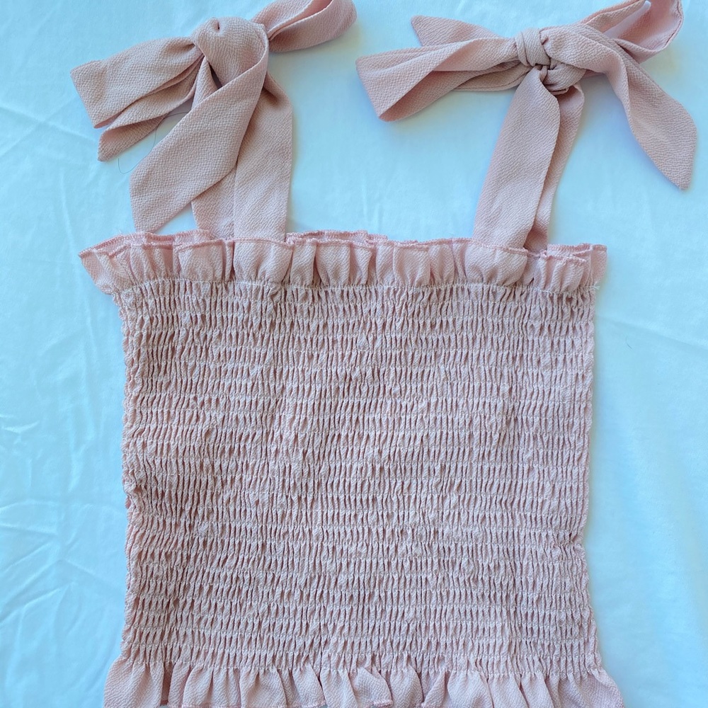 NWOT XS Blush Pink Ruched Tie Strap Top